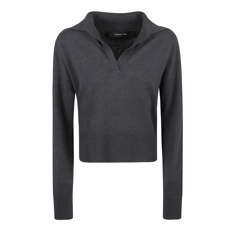 Federica Tosi Antracietgrijze V-hals Gebreide Trui Sweatshirt Gray Dames