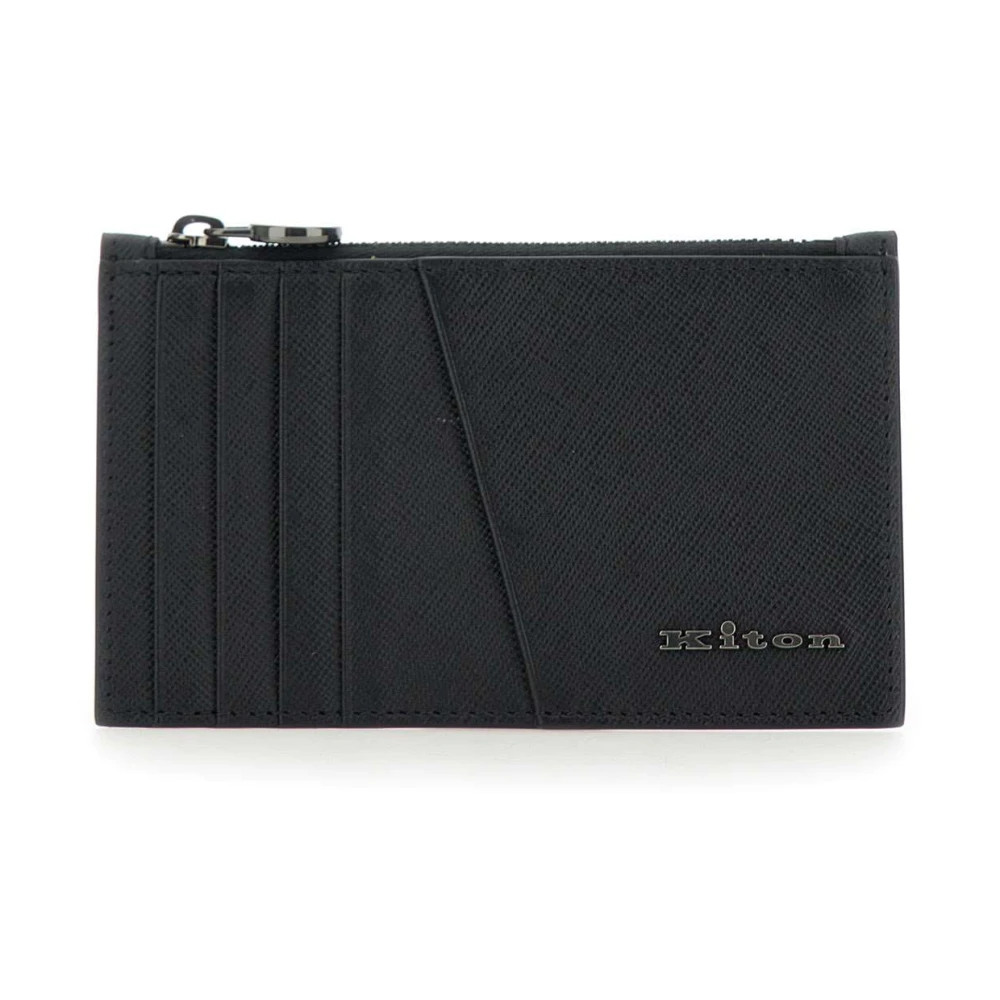 Kiton Heren Leren Portemonnee Zwart Multi Compartimenten Black Heren