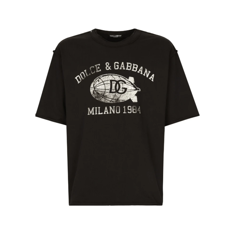 Dolce & Gabbana Zwart Logo Print Crew Neck T-shirt Black Heren