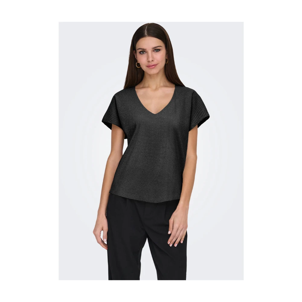 Only Korte Mouw V-Hals Blouse Top Black Dames