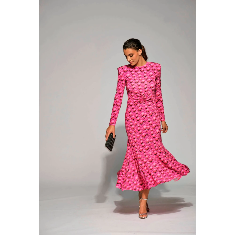 Moskada Fuchsia Zijden Midi Jurk met Schoudervullingen Multicolor Dames
