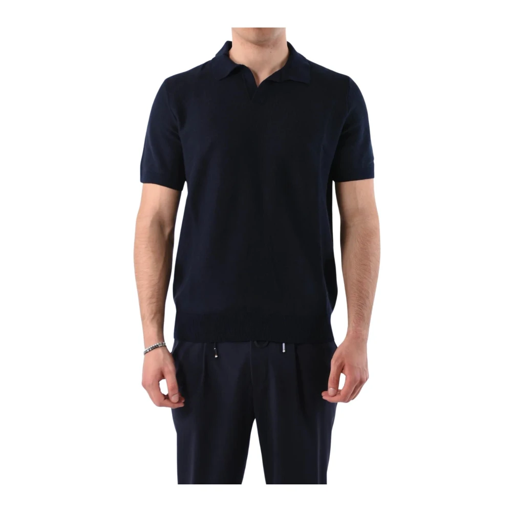 Hugo Men's Blue Polo Shirts, S, V-Neck Cotton Polo Shirt