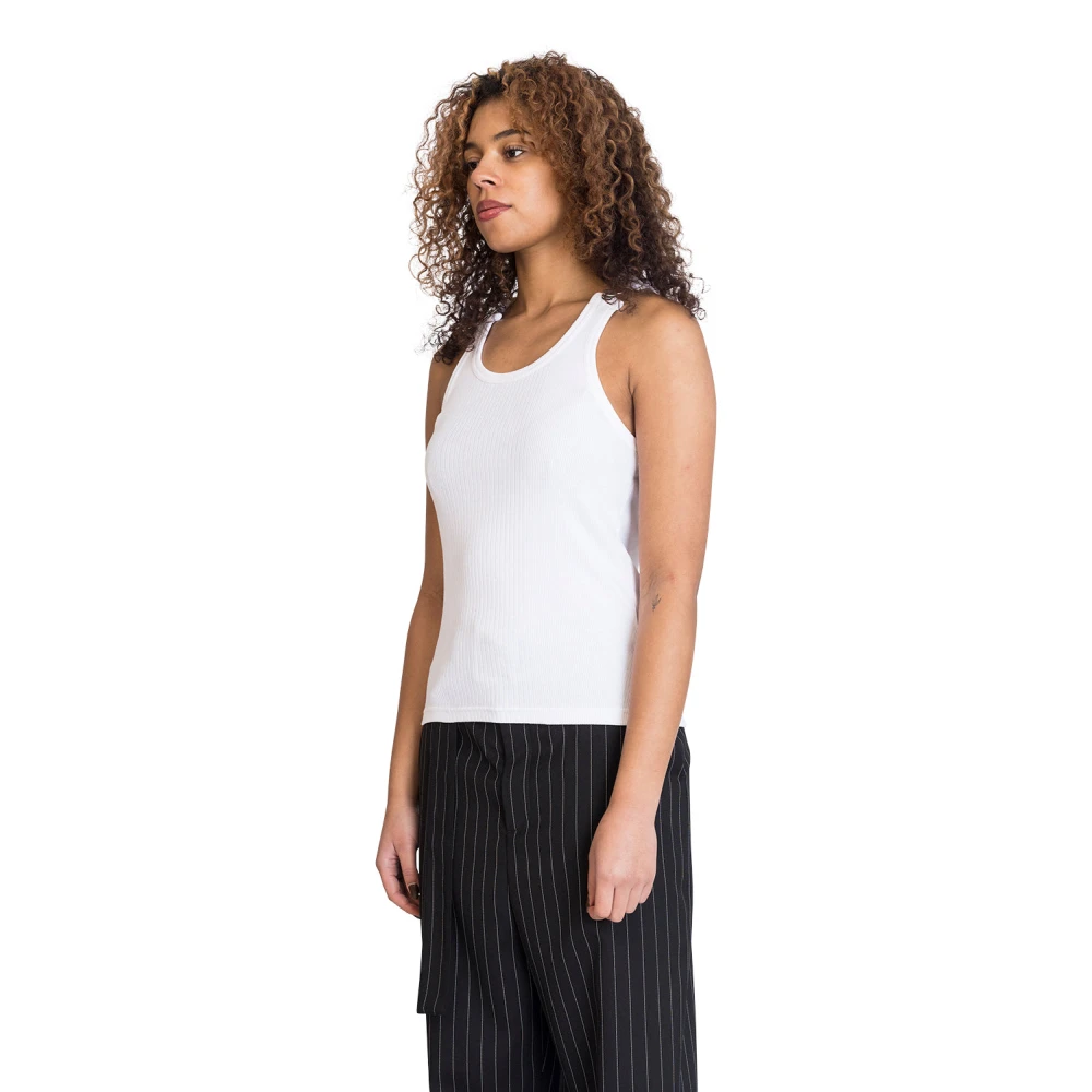 Jean Paul Gaultier Geribbelde tanktop met overall gespen White Dames