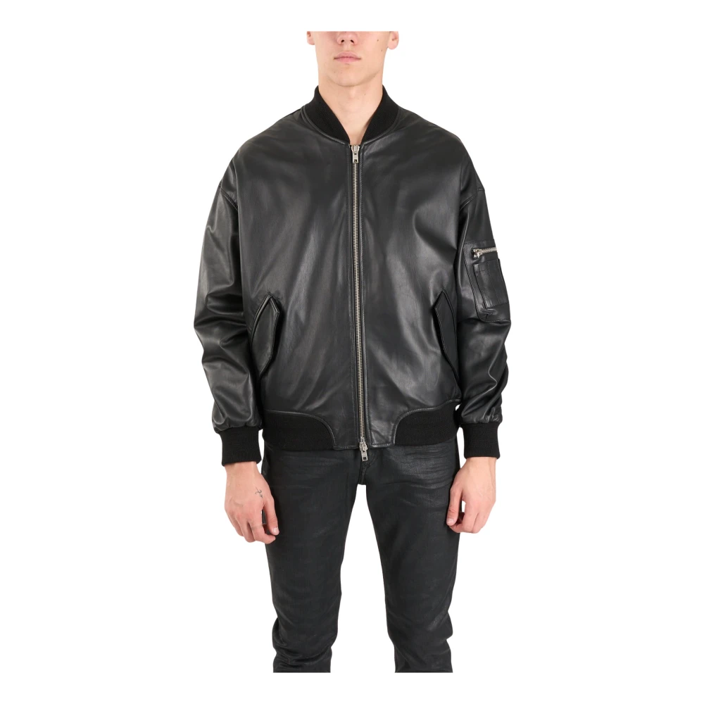 Dfour Leren Bomberjack met Ritssluiting Black Heren