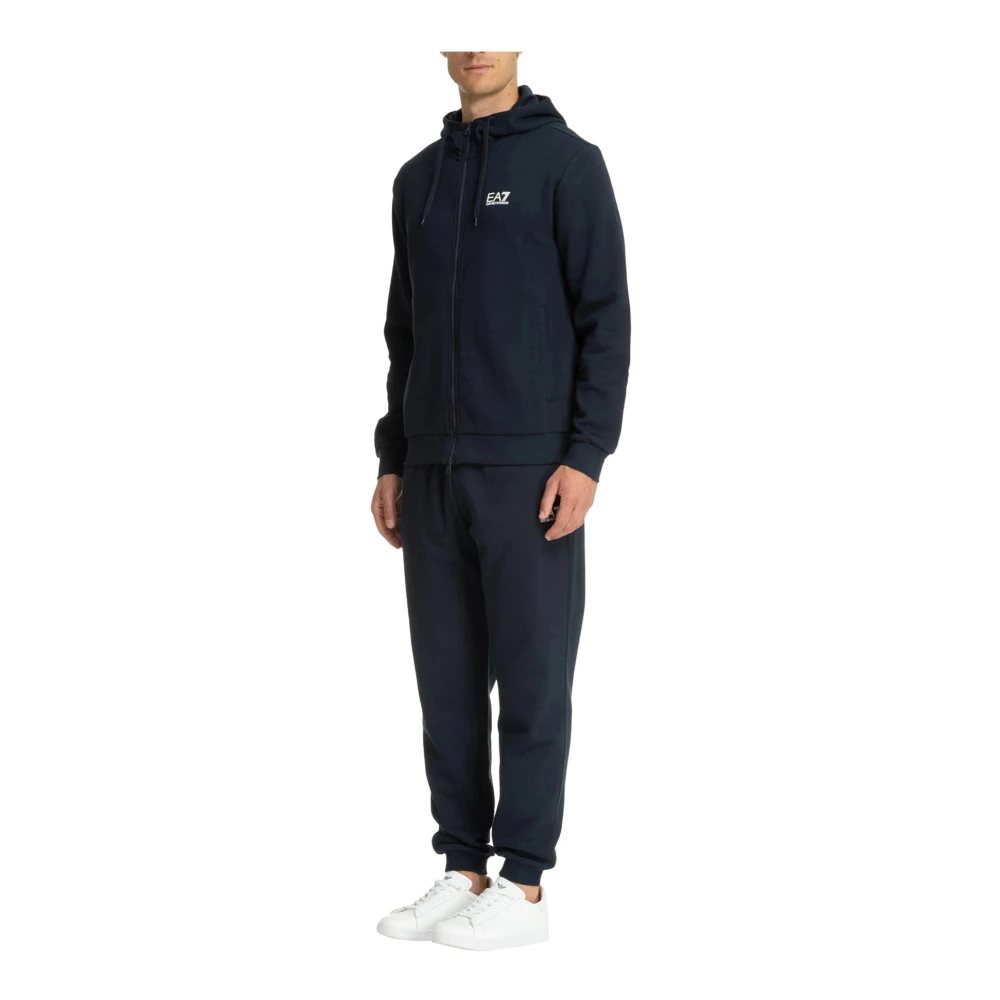 Emporio Armani EA7 Katoenen Sportieve Hooded Trainingspak Joggers Blue Heren