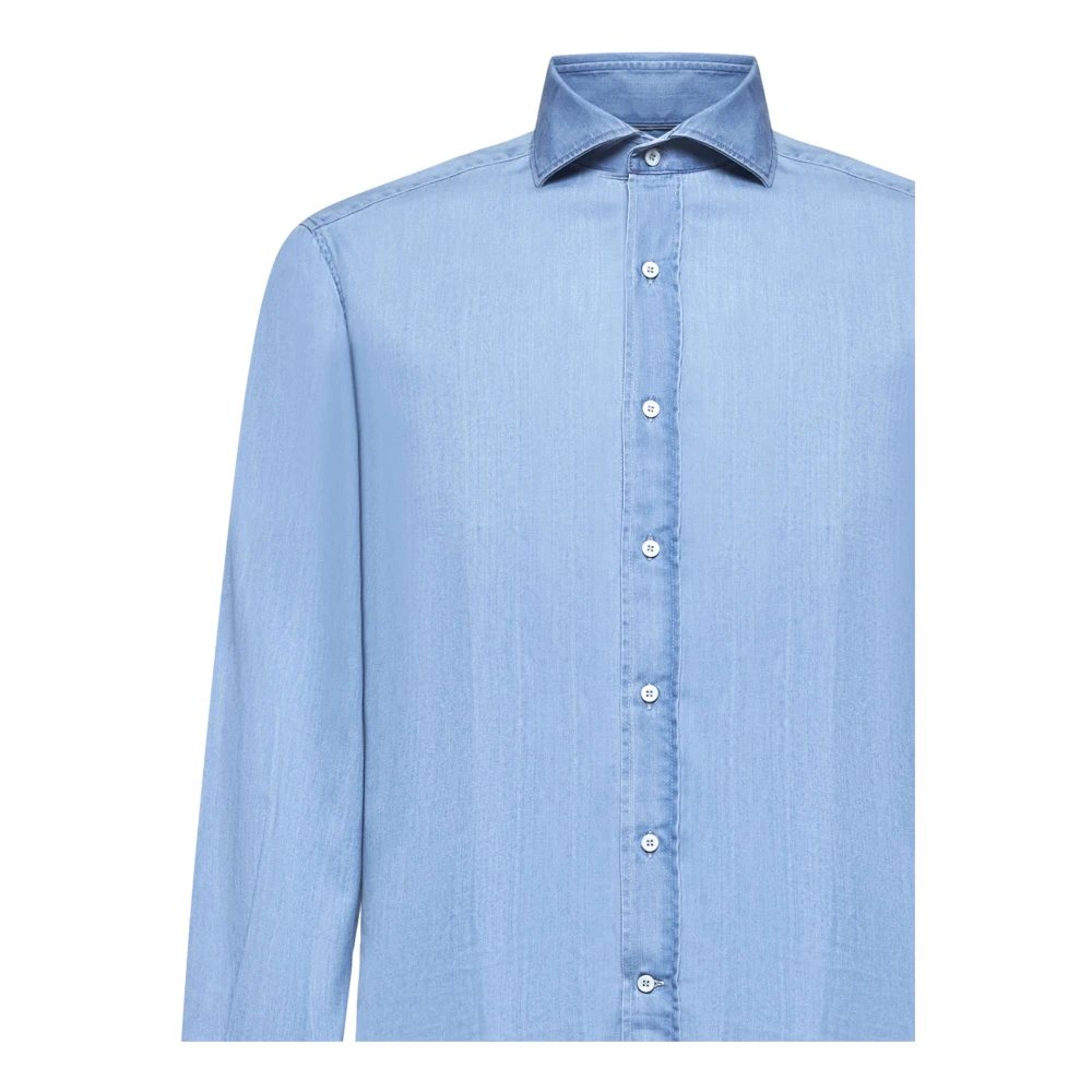 BRUNELLO CUCINELLI Lichtblauwe Denim Overhemd Slim Fit Blue Heren