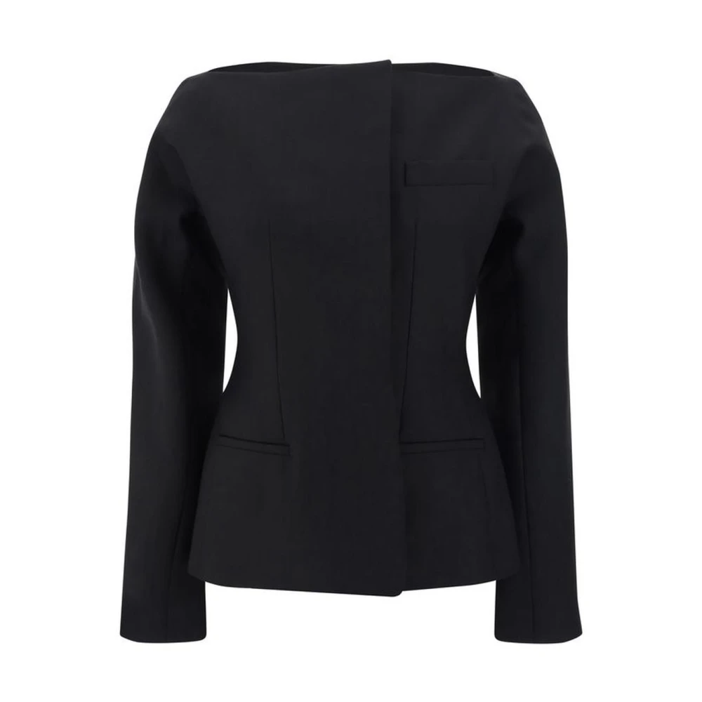 Jacquemus Ull Blazer med Båtringning och Midjeband Black, Dam