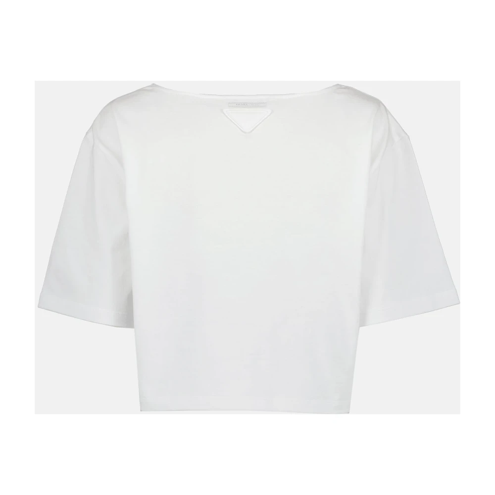 Prada Korte Mouw Crop T-Shirt White Dames