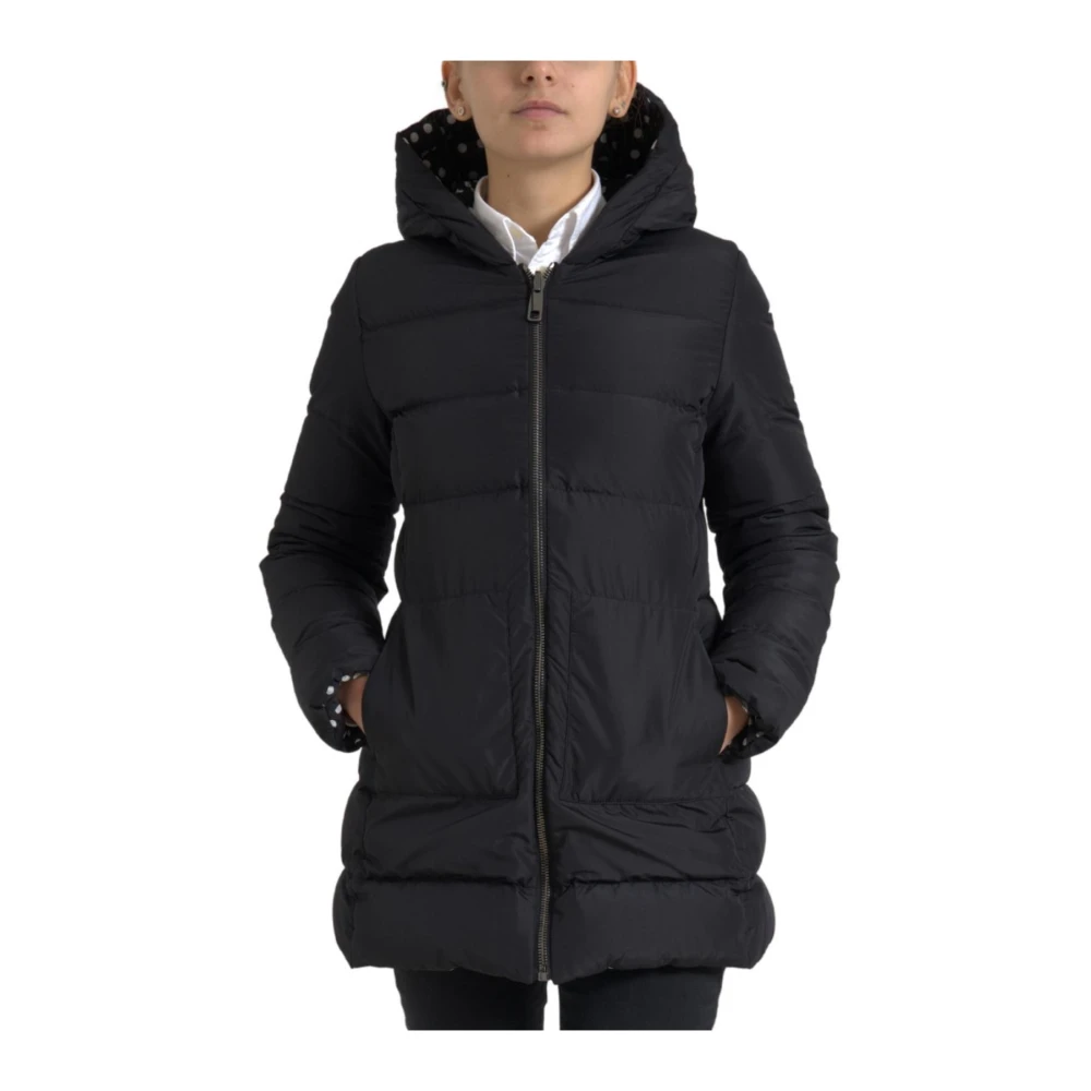 Dolce & Gabbana Women's Black Winter Jackets, L, Elegant Polka Dot Lined Hooded Jacket