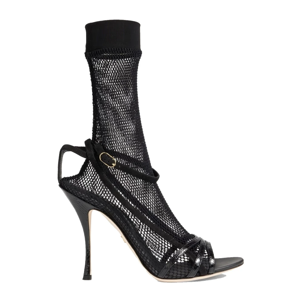 Dolce & Gabbana Women's Black Fishnet Sandals Elegant Style - High Heel Sandals - 7 Uk - Shoes