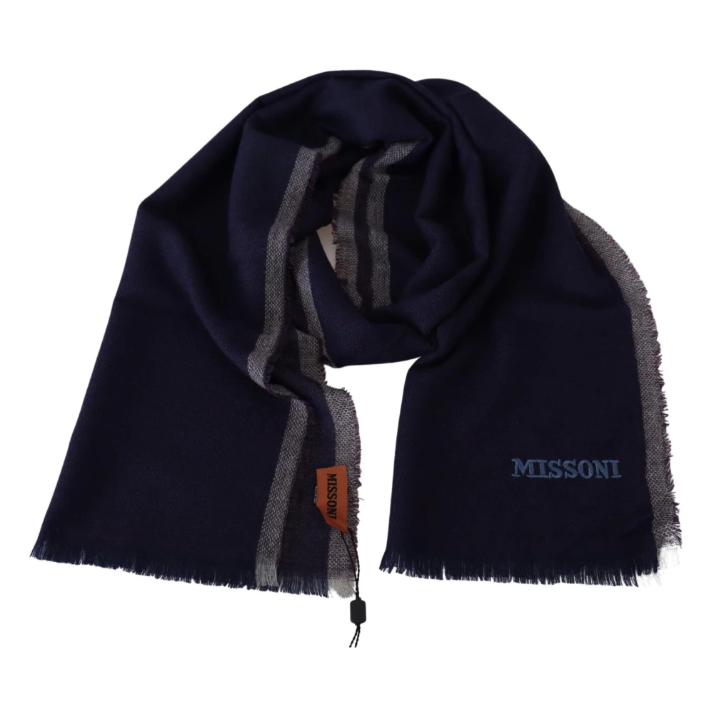 Missoni Unisex Blue Winter Scarves, One Size, Striped Wool Wrap Scarf