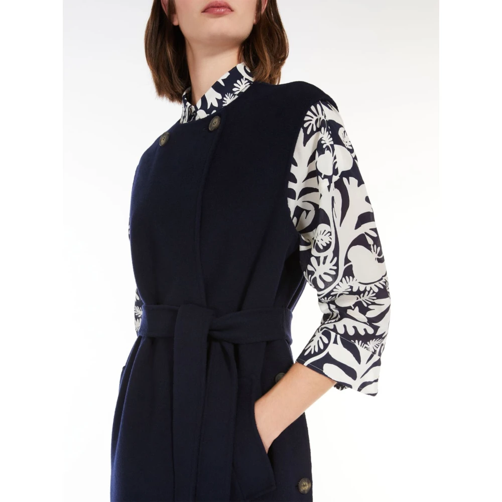 Max Mara Weekend Blauwe Wol Double-Breasted Jas Blue Dames