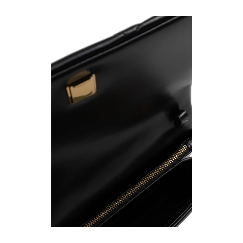 TORY BURCH Diamantgestikte leren portemonnee met ketting Black Dames