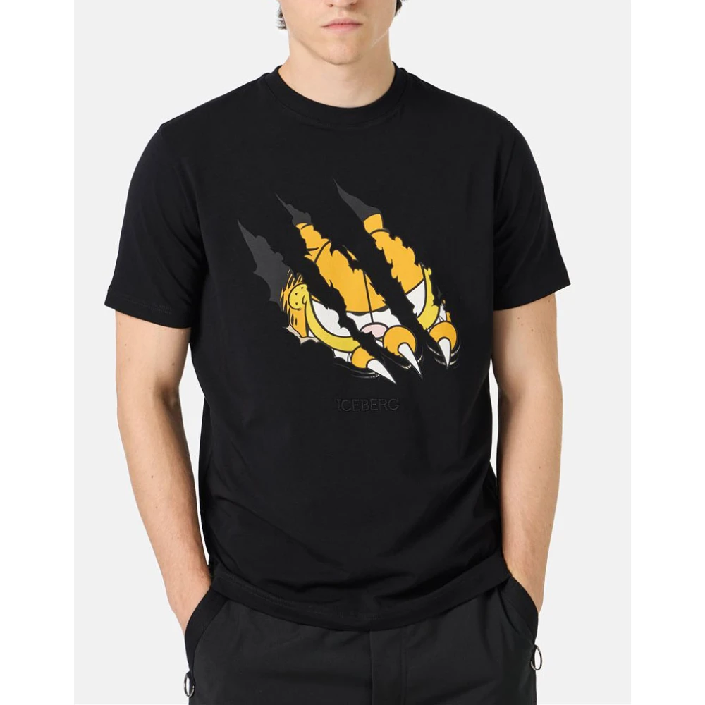 Iceberg Zwart katoenen jersey T-shirt met Garfield-print en geborduurd logo Black Heren