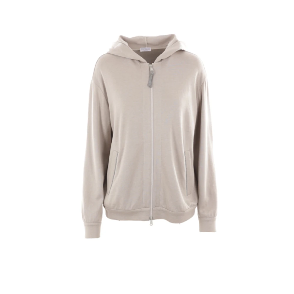 BRUNELLO CUCINELLI Lichtbeige Hoodie met Rits Beige Dames