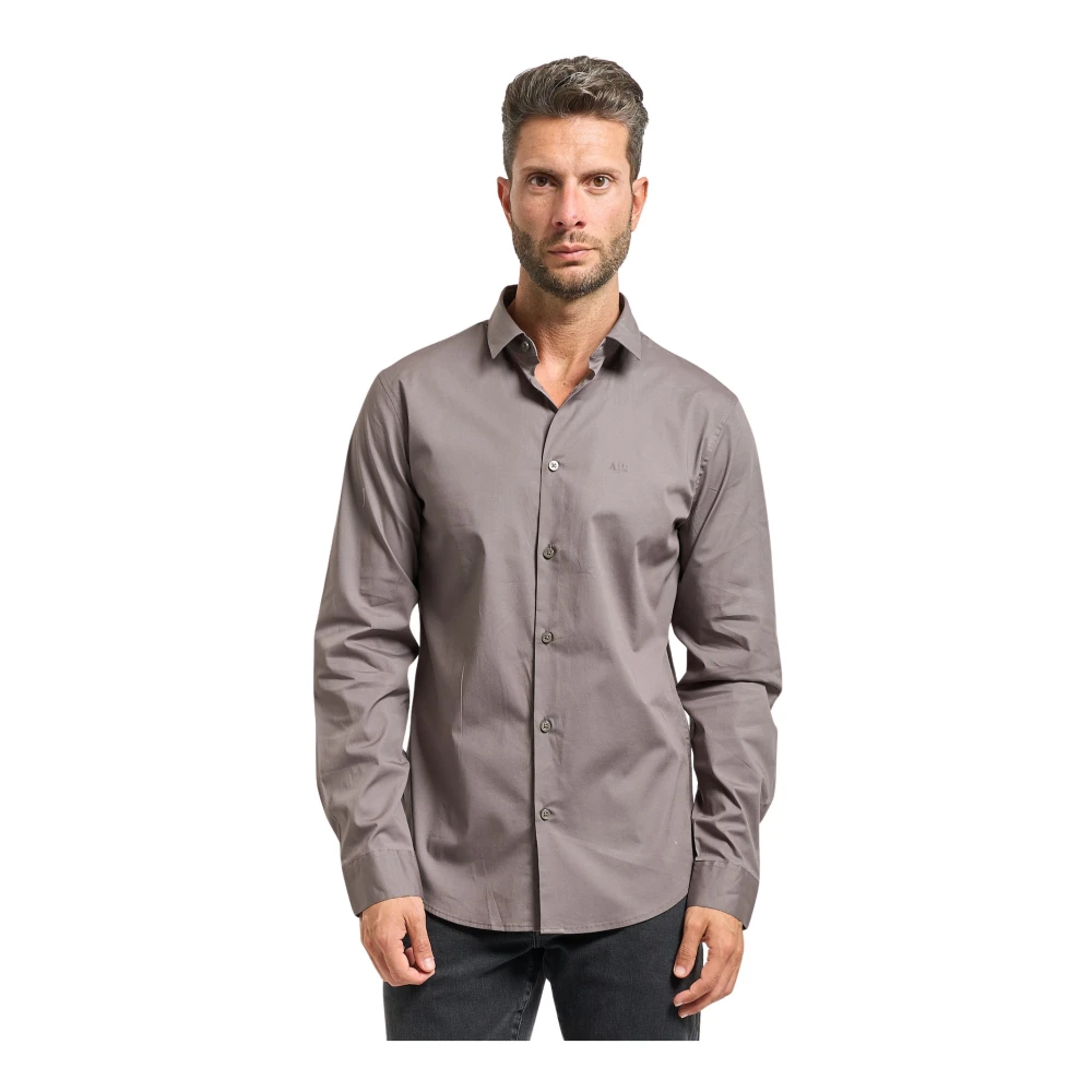 Armani Exchange Herr Grå Skjortor M, Bomull, Slim Fit Bomull Långärmad Skjorta