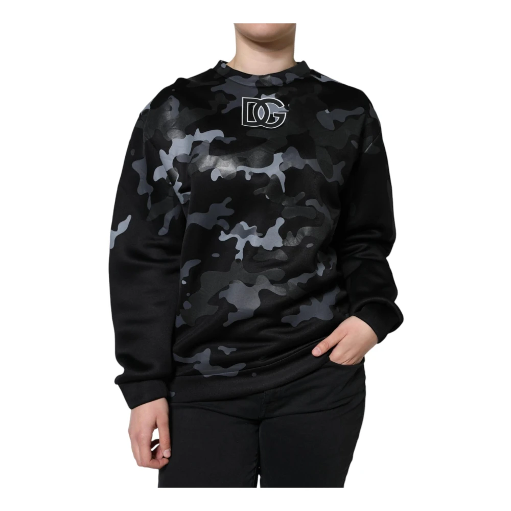 Dolce & Gabbana Women's Multicolor Sweatshirts, M, Camouflage Logo Round Neck Jumper