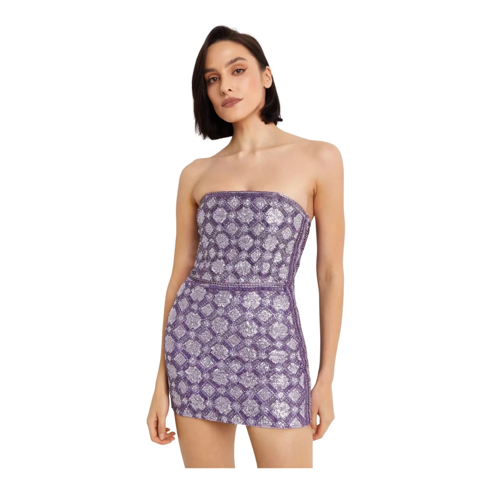 Retrofête Paarse kralen mini-jurk Purple Dames