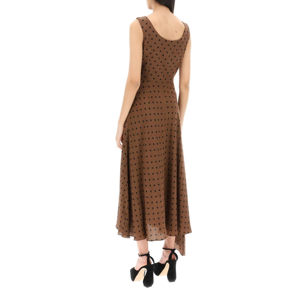 Alessandra Rich Polka Dot Zijden Midi Jurk Brown Dames