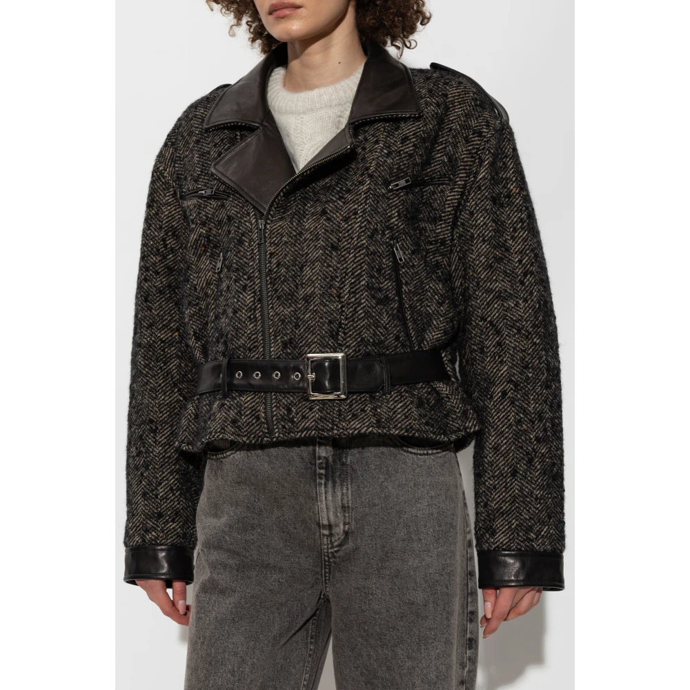 R13 Exaggerated Shoulder Motorcycle Jacket Brown Dames