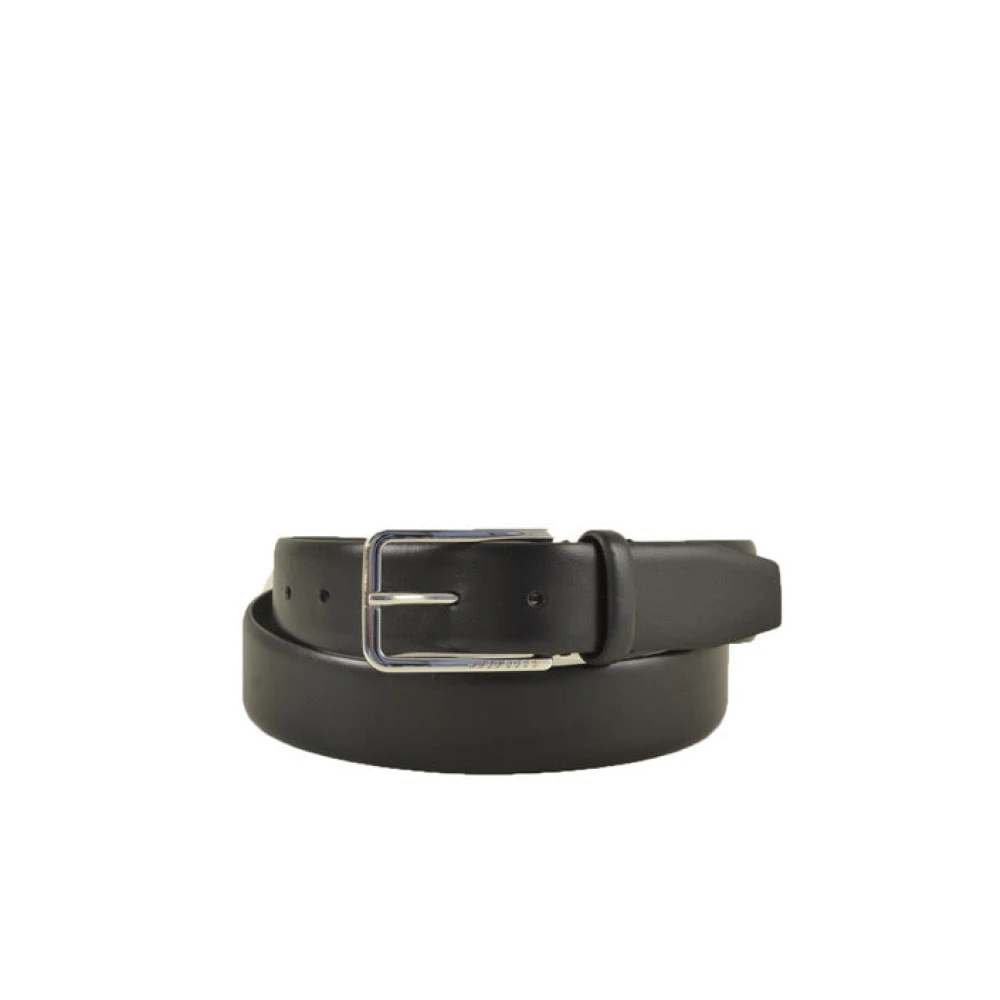 Hugo Boss Heren Leren Riem Zwart Effen Gesp Black Heren