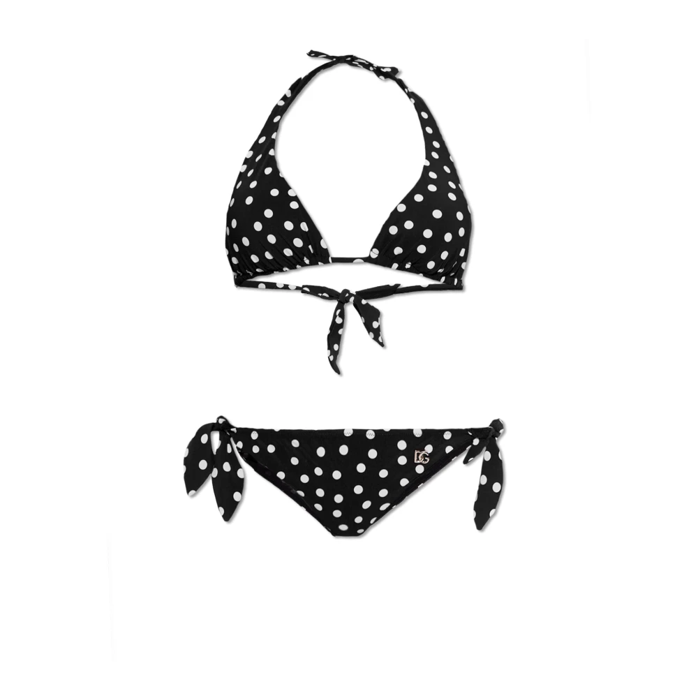 Dolce & Gabbana Zwarte polkadot driehoekige halternek bikini Black Dames