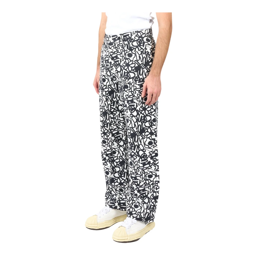Arte Antwerp Floral Print Relaxed Fit Jeans Black Heren