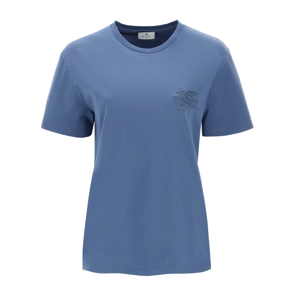 ETRO T-shirt met Pegasus borduursel Blue Dames