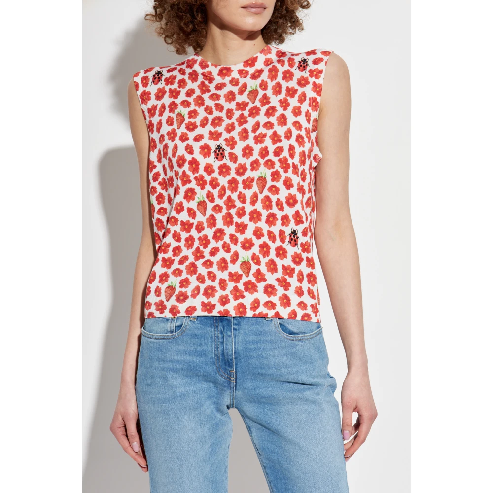 Versace Zijden top met bloemmotief Red Dames