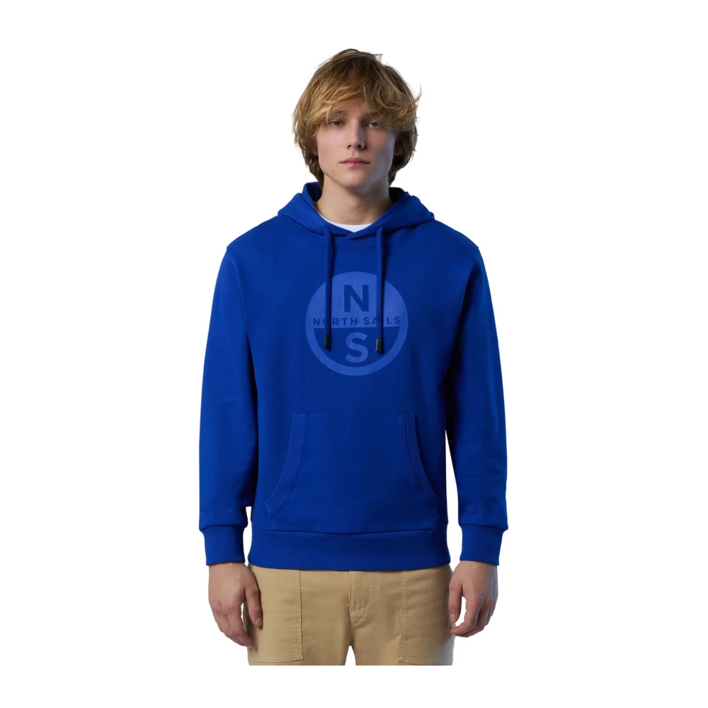 North Sails Men's Blue Cotton Hoodie Sweatshirt Logo Print - Hoodies - L - Sweatshirts & Hoodies