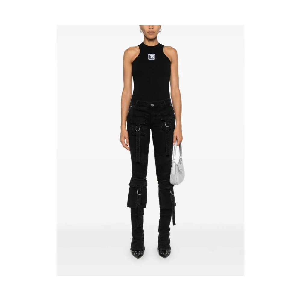 Balmain Monogram Mouwloos Jersey Crew Neck T-shirt Black Dames