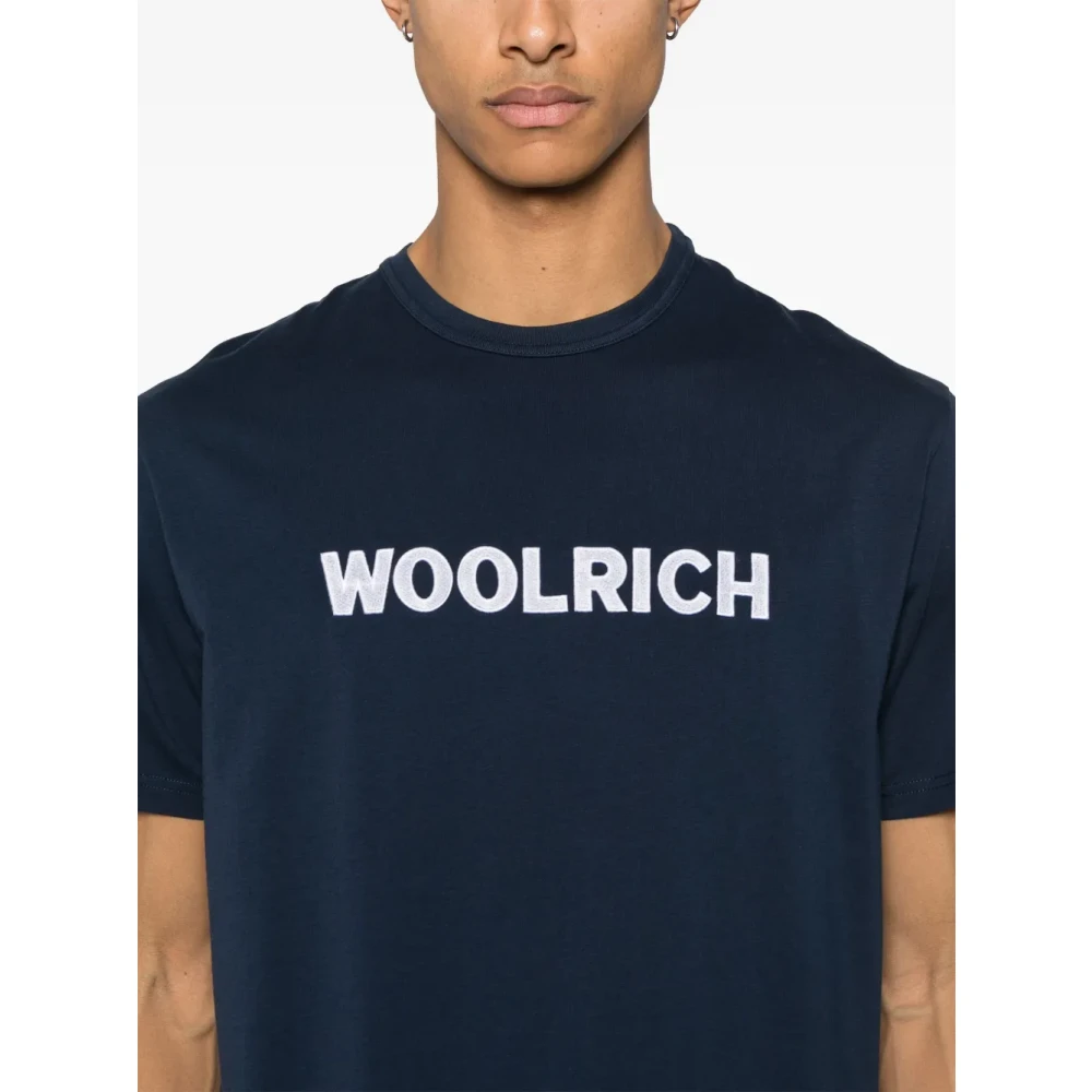 Woolrich Blauw Crew Neck T-shirt met Logo Blue Heren