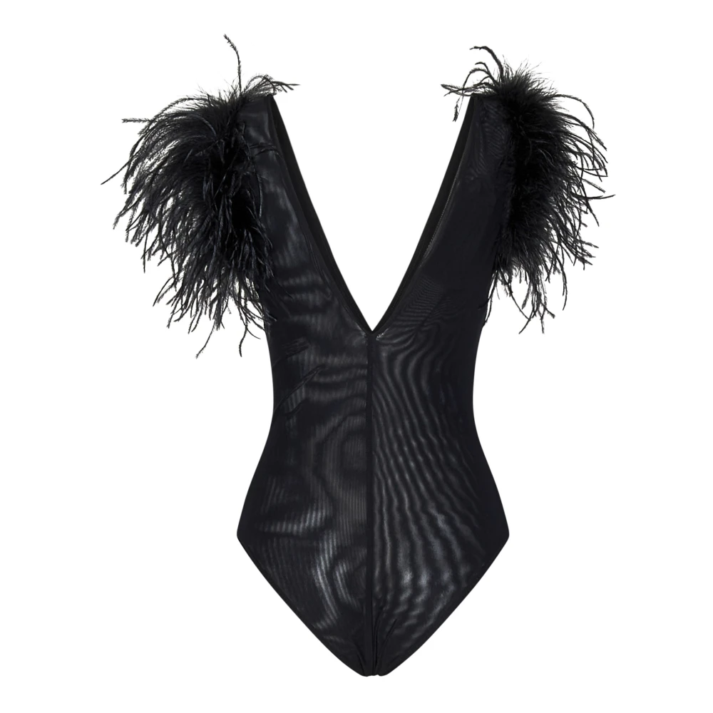 pinko Zwart bodysuit met veren en diepe V-hals Black Dames
