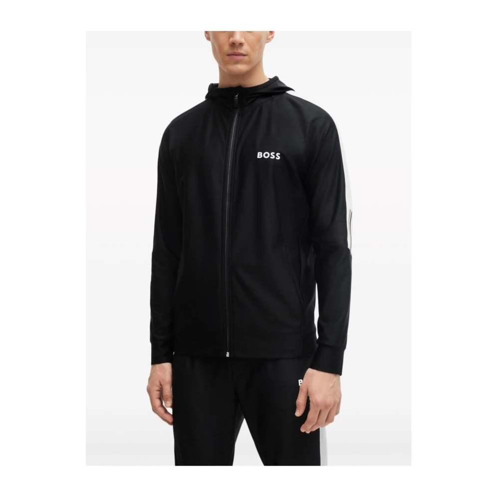 Hugo Boss Zwarte Hooded Rits Jas Sicon Black Heren