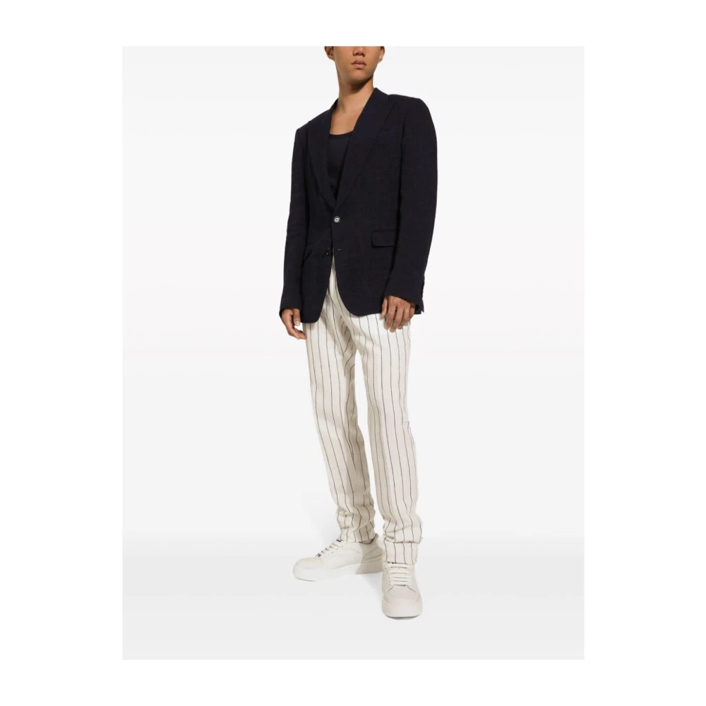 Dolce & Gabbana Blauwe Jassen Peak Revers Knoopsluiting Blue Heren
