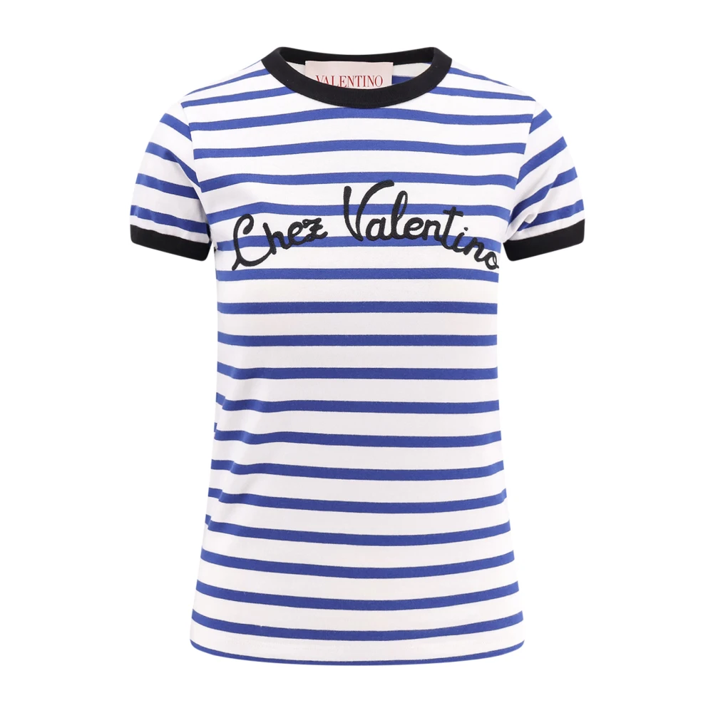 Valentino Gestreept Katoenen Geborduurd T-shirt Blue Dames