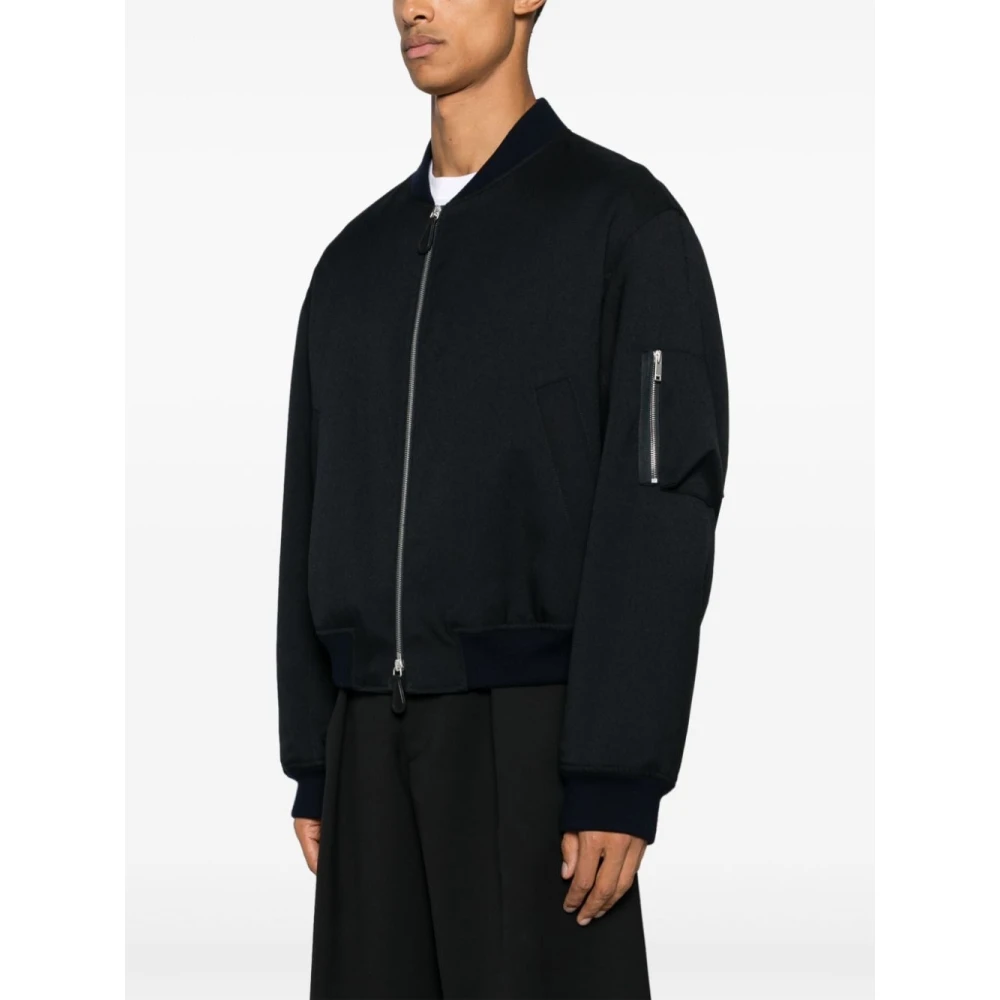 Jil Sander Blauwe Gewatteerde Jas met Ritssluiting Blue Heren