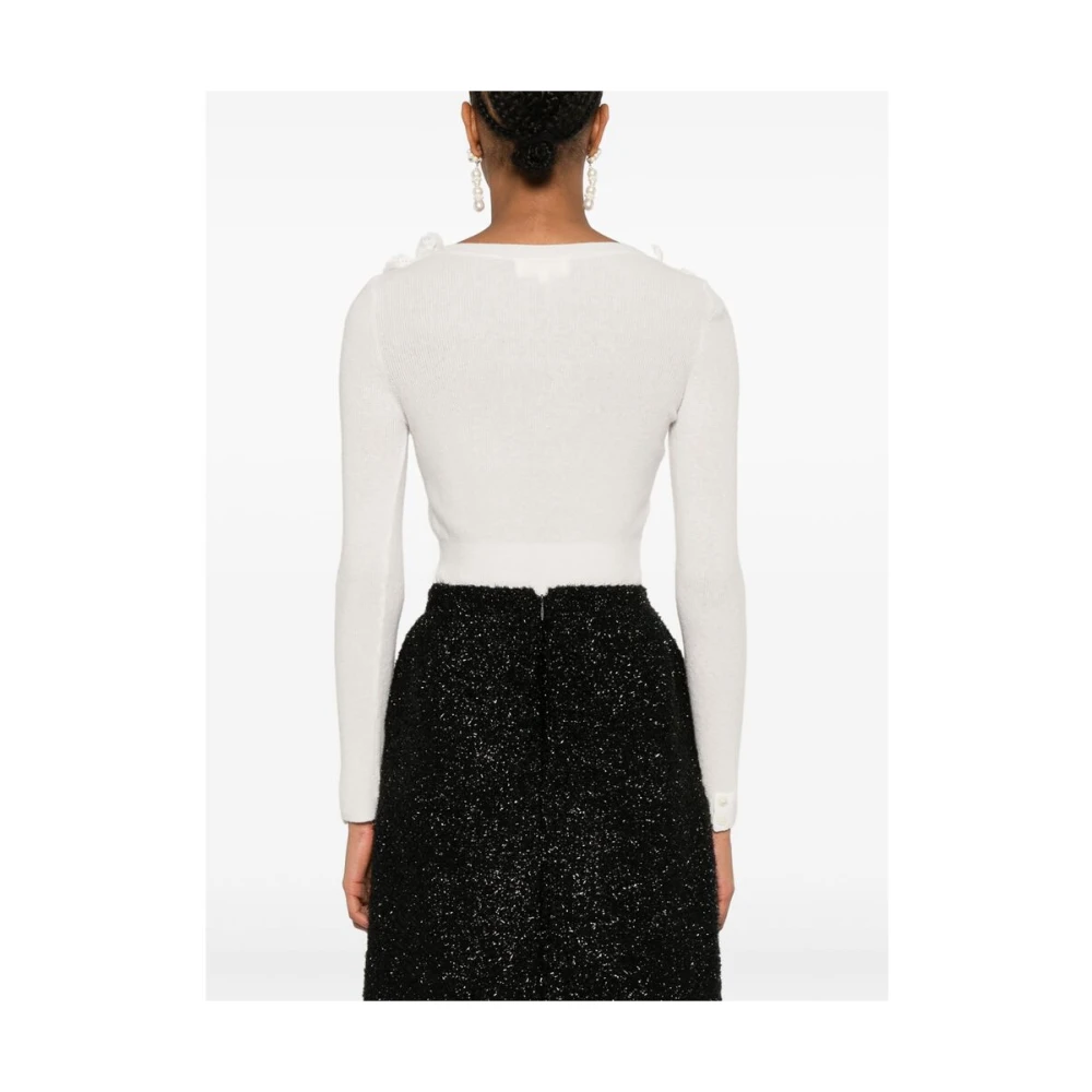Shushu Tong Geribbeld Gebreid Body met Strikdetail White Dames