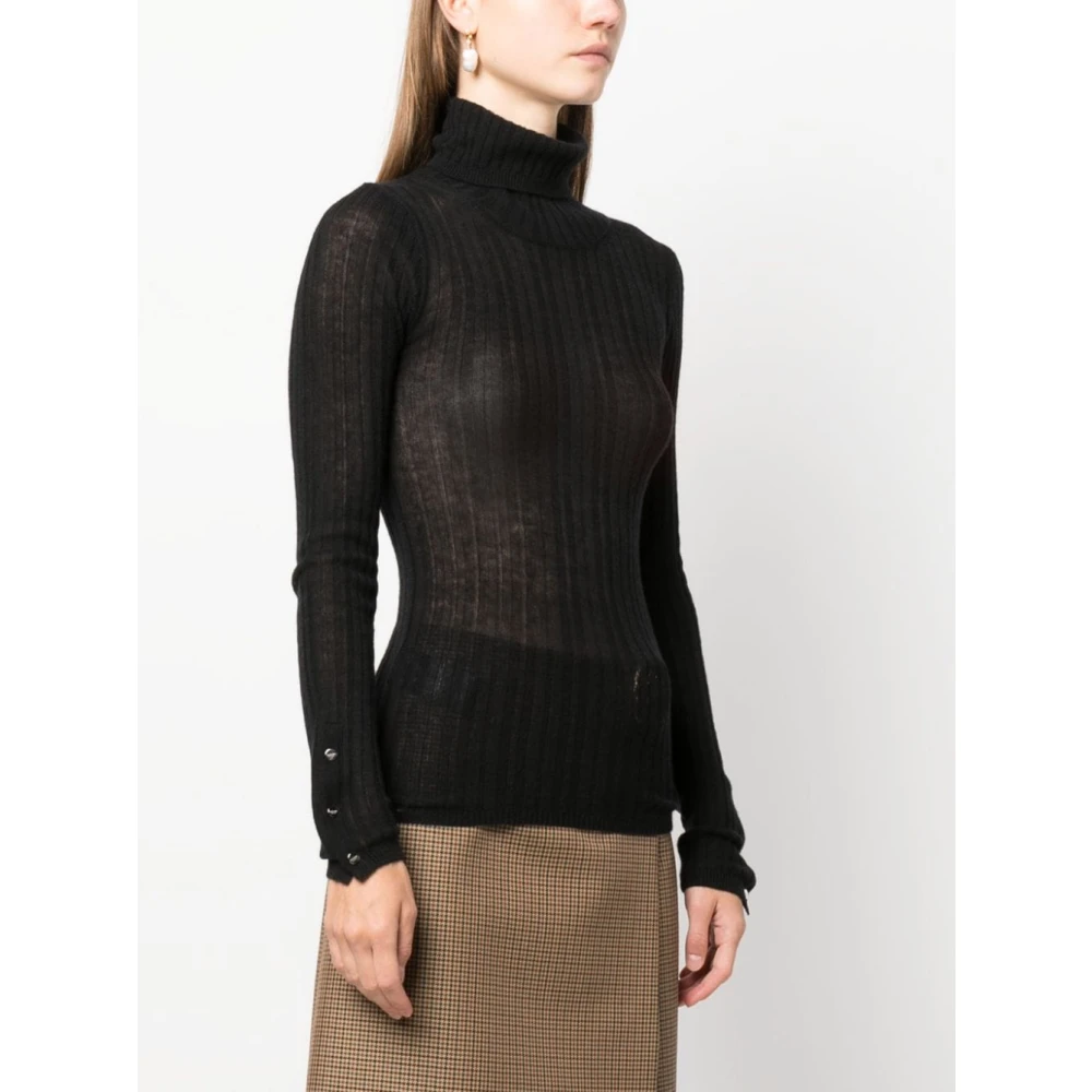 Durazzi Milano Zwarte Geribbelde Cashmere Coltrui Black Dames