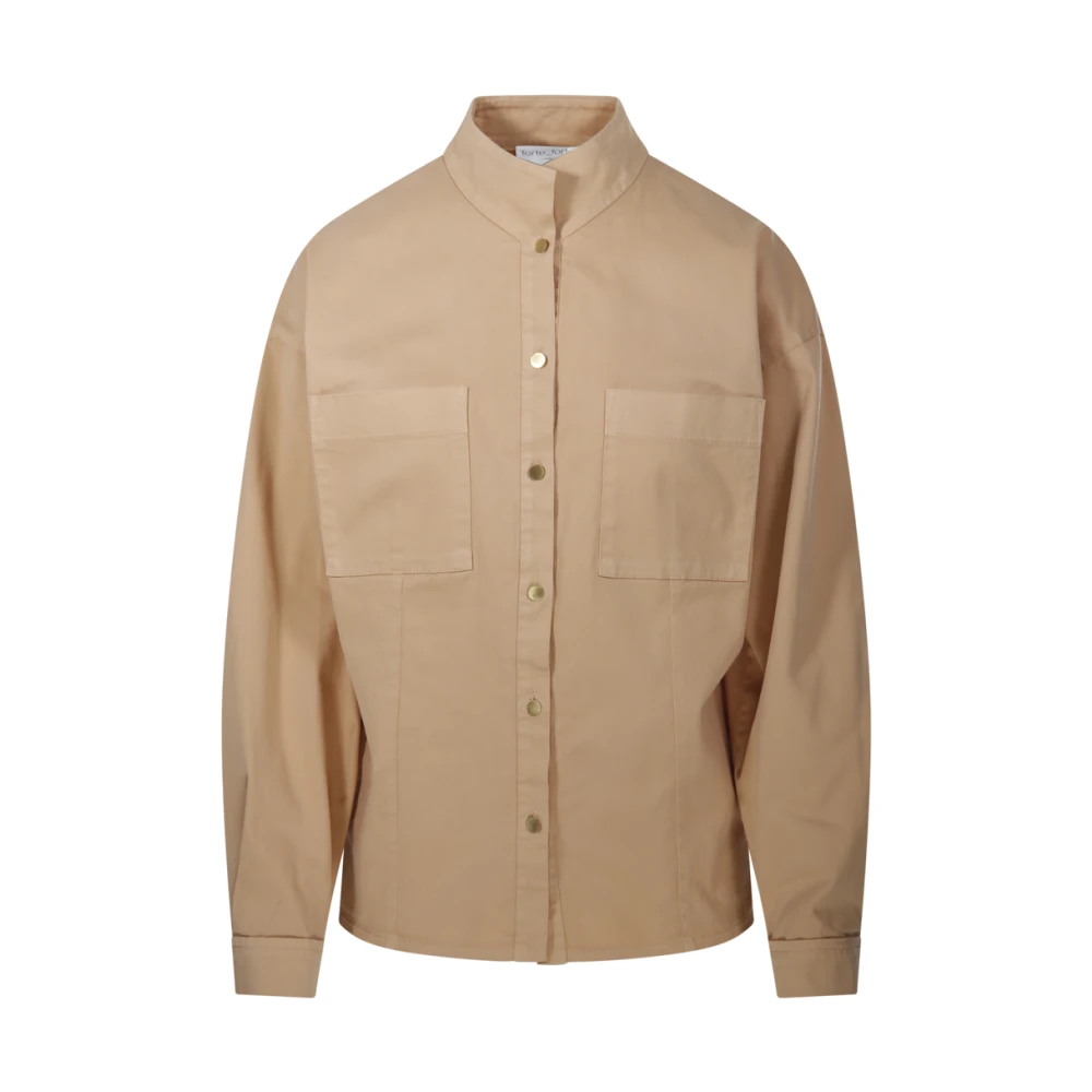 Forte Kameel Kraag Shirt Brown Dames
