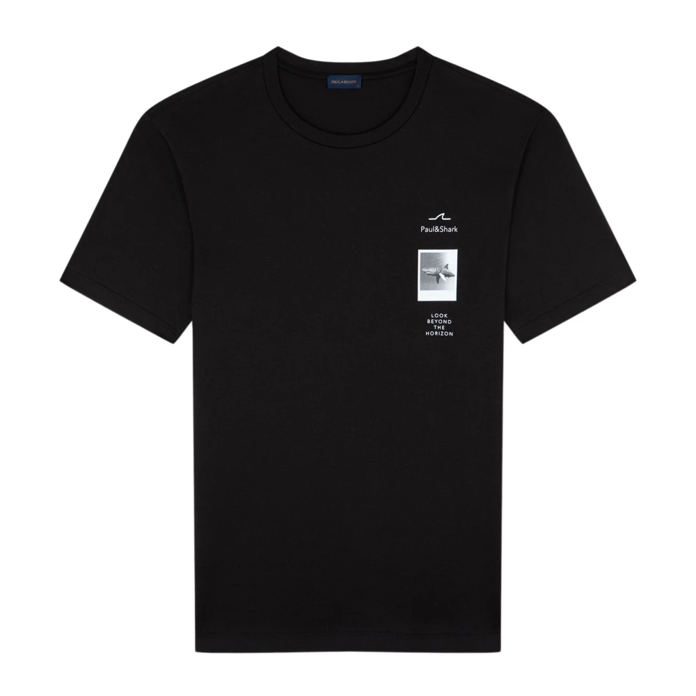 PAUL & SHARK Zwarte Katoenen Half-Sleeved Geborduurd T-Shirt Black Heren