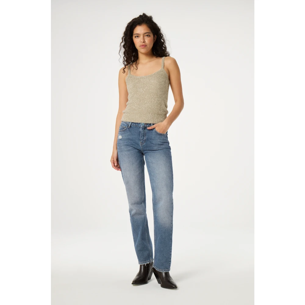 Fabienne Chapot Beige Top met Ronde Hals Yellow Dames