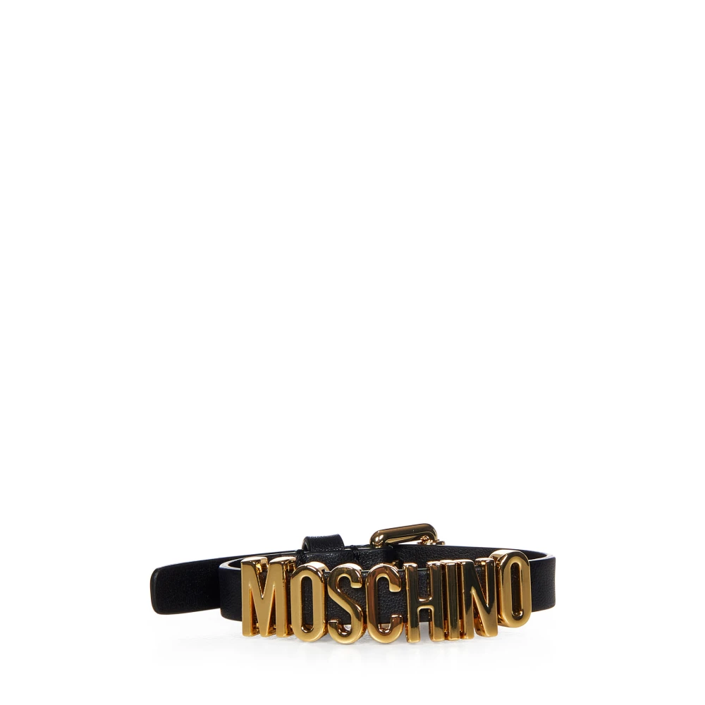 Moschino Zwarte Leren Armband Aw23 Collectie Black Dames