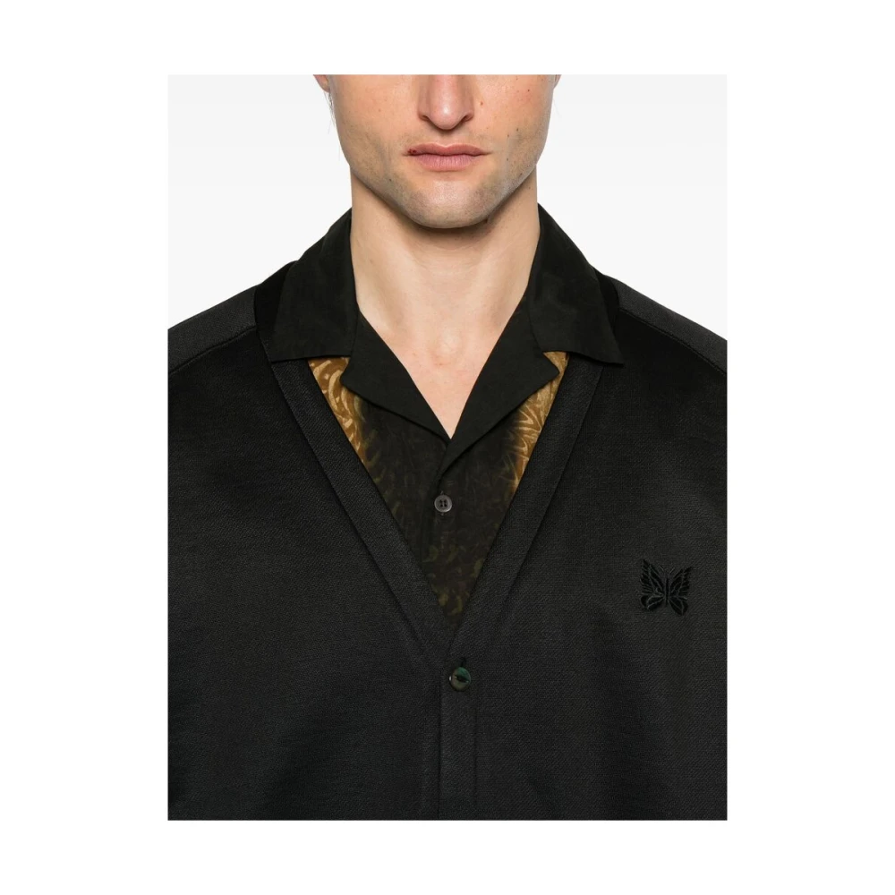 Needles Zwarte V-hals Sweater met knopen Black Heren