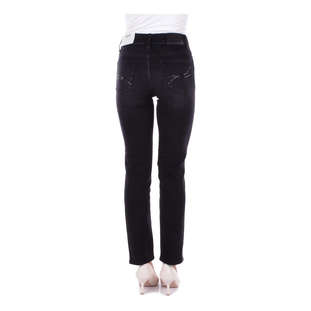 Liu Jo Zwarte Skinny Stretch Jeans met Strass Details Black Dames
