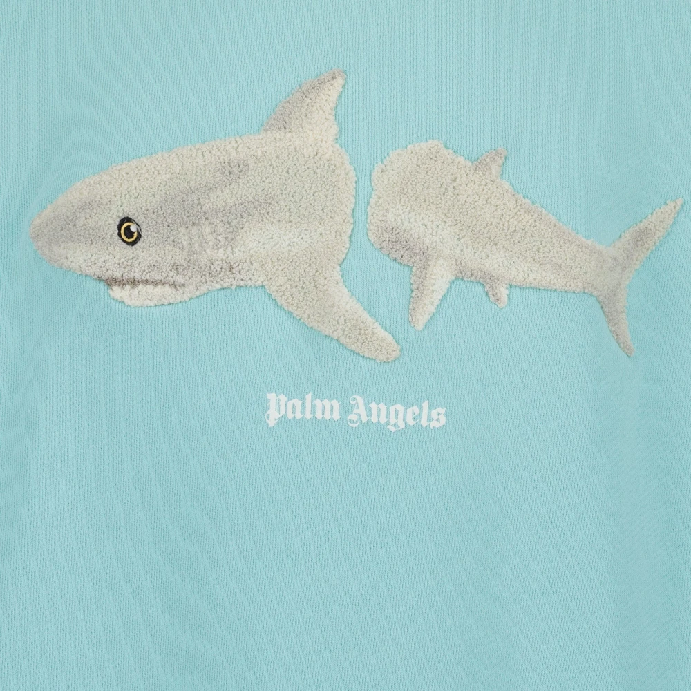Palm Angels Haai Gebroken Sweatshirt Lange Mouw Logo Blue Heren