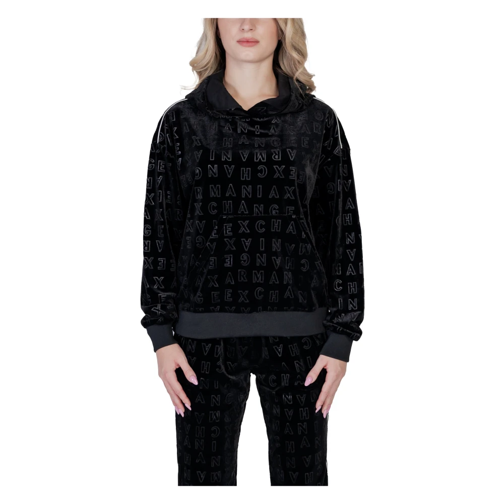 Armani Exchange Zwarte Bedrukte Hoodie Dames Herfst Winter Black Dames
