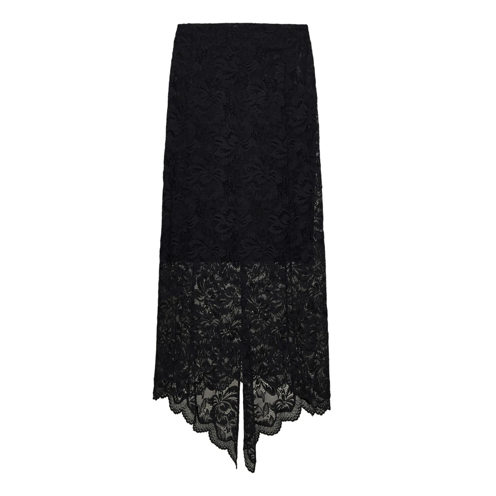 Paco Rabanne Zwarte Asymmetrische Kant Rok Black Dames