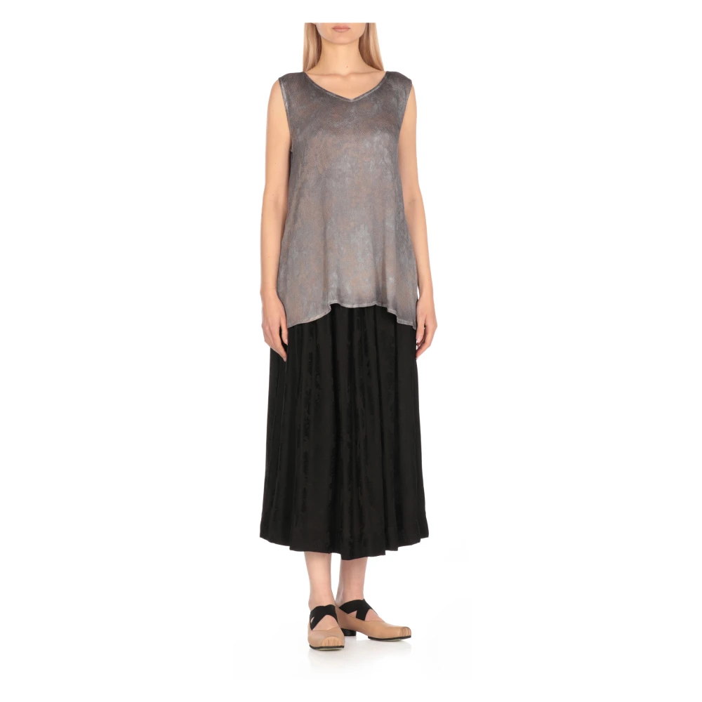 Avant Toi Grijze Zijden Mouwloze Ronde Hals Top Gray Dames