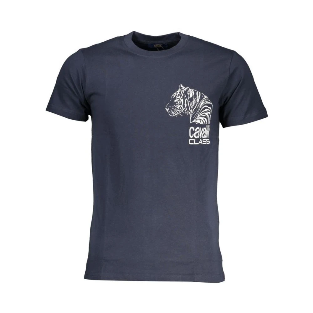 Cavalli Class Men's Blue Tiger Logo Crew Neck T-Shirt